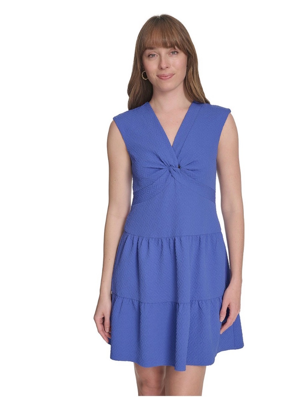 Tommy Hilfiger Petite Jacquard Twist-Front Tiered Dress
